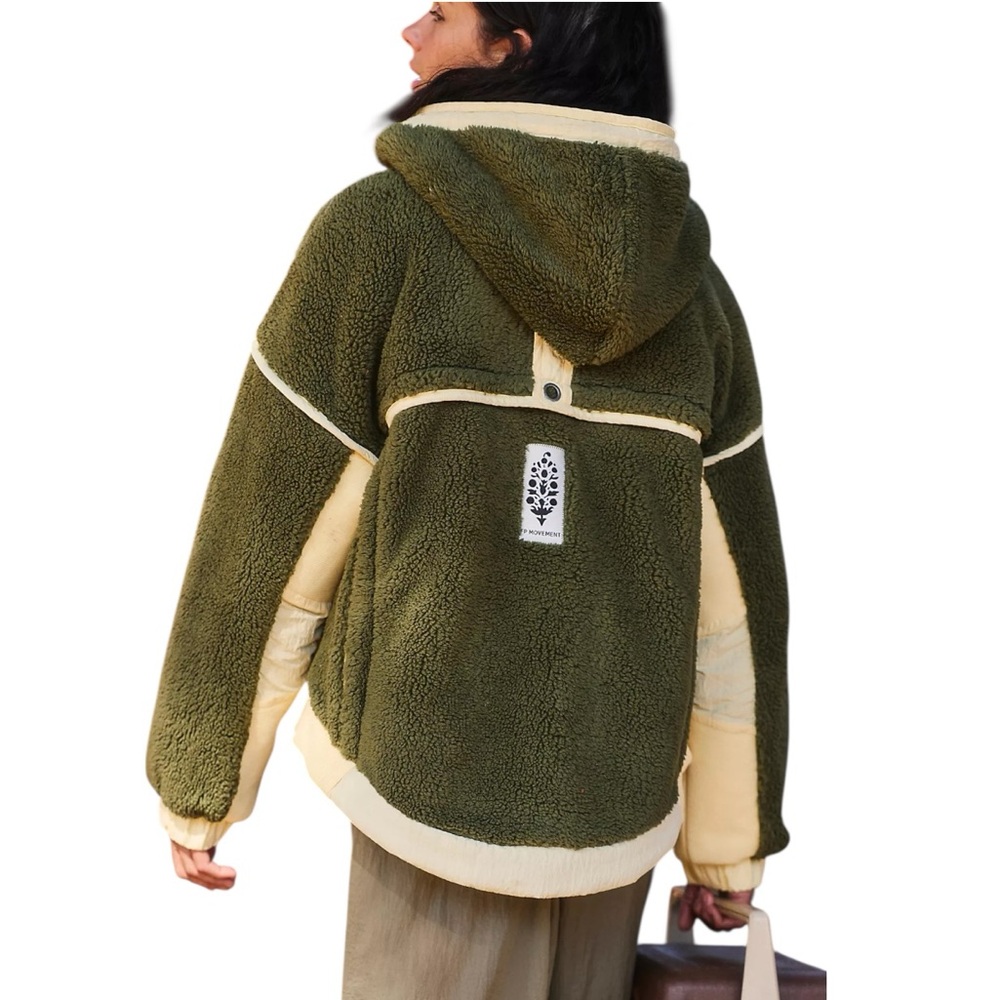 Last 2! NWT Free People x FP Movement Trail Bender Fleece Hooded Jacket Seagrass - Picture 3 of 15